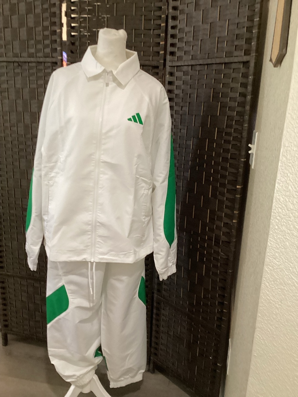 Adidas White & Green Track Jacket and Pants Set - Large